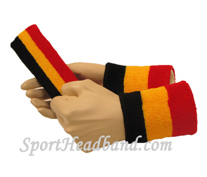 Green Yellow Red Stripe Sports Unisex Cotton HeadBand WristBand Sweatband Set