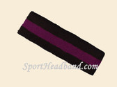 Black Purple Black striped terry sport headband for sweat