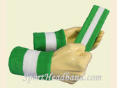 Bright Green White 2 Colored Sport sweat headband wristbands Set