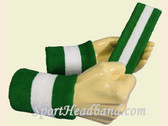 Green White Green sports sweat headband wristbands Set