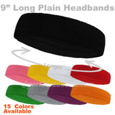 Long 9" Plain/Solid Terry Cloth Sport Sweat Headband