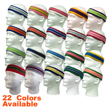 Striped Large Pro Basketball Terry Cloth Sport Sweat Headband with Lines