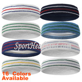 Premium Quality Standard Tennis Style Terry Cloth Sweat Headband with Lines(Many Colors)