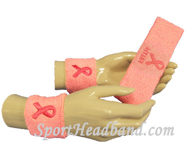 COUVER Premium Quality Pink Ribbon Breast Cancer Awareness Sweatbands(1 Headband + 2 Wristbands), Light Pink Ribbon FAITH