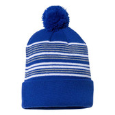 COUVER Blaze Stripped Beanie with Pom Pom Acrylic Knit Cuff Beanie Hat