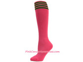Bright Pink w Green Cancer awareness Youth Football Sports Socks