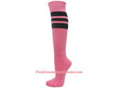 Pink Cancer awareness Sports Knee High Socks with Black Stripes