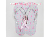 White With Pink Heart Ribbon Flip Flops