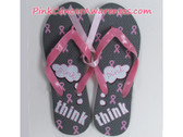 Charcoal with Bright Pink Ribbon Flip Flops