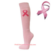 Light Pink Cancer awareness Athletic Knee High Socks with Ribbon