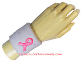 Pink Ribbon Symbol Cancer Awareness White Sports Wristband, 1PC