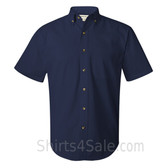 Navy Short Sleeve Stain Resistant Dress Shirt for Men