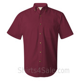 Maroon Short Sleeve Stain Resistant Dress Shirt for Men