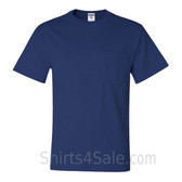 Blue Heavyweight durable fabric men's tshirt with a Pocket