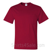 Red Heavyweight durable fabric men's tshirt with a Pocket