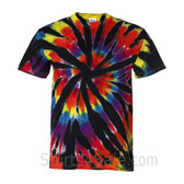 Tie-Dyed Rainbow Cut-Spiral Short Sleeve T-Shirt (Black Rainbow)