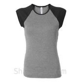 Black Cap Sleeve Gray/Grey Women's 2Color Tee Shirt