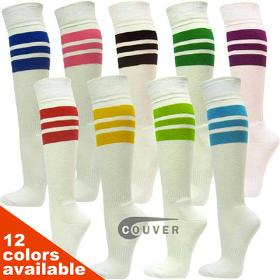 Premium Quality Stripes on White Knee High Sports/Baseball Socks -  SportHeadband.com