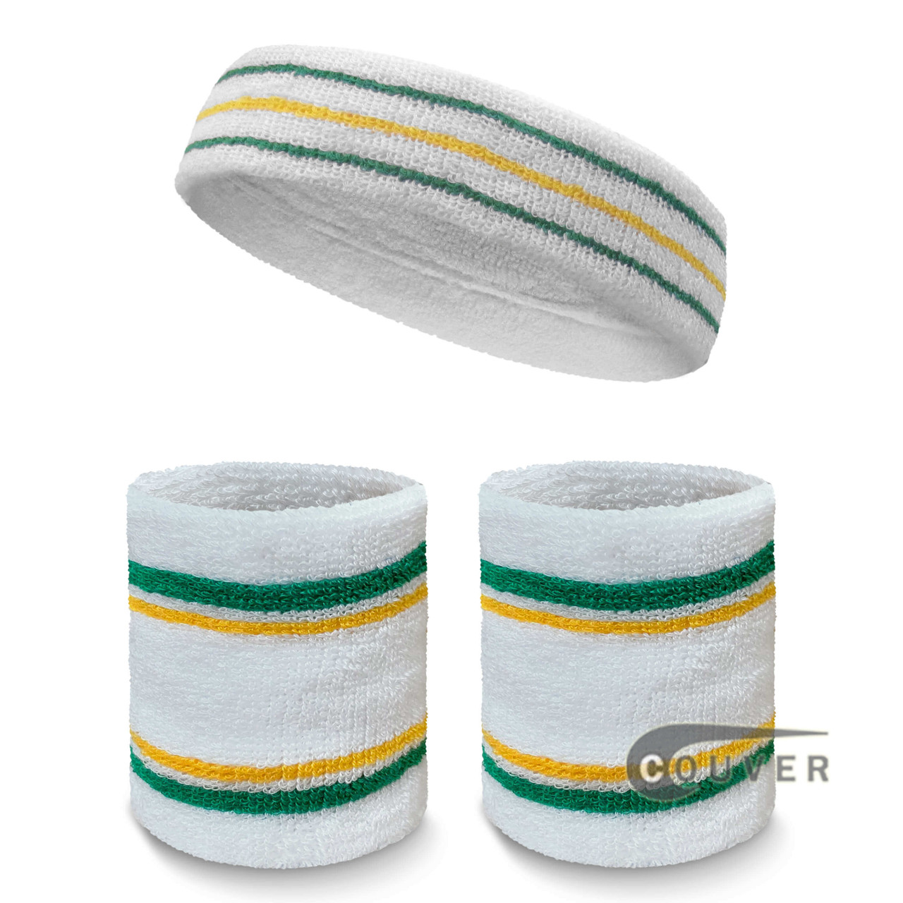 DIQC 3 Pack Sweatbands Set with Sports Headband Wristbands Soft Thickened Terry Cotton Girls Sweat Band for Gym Tennis Gymnastics Football Soccer Basketball Running Athletic Sports 