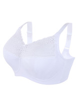 Glamorise Bra 38D Comfort-Lift Support Geometric Lace White