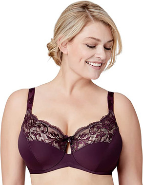 Bramour Tribeca. Wonderwire By Glamorise. Underwire Support Bra Black Plum.