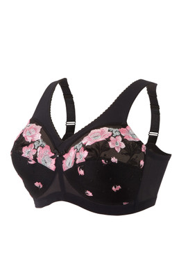 Glamorise Magic-Lift Embroidered Full-Figure 42DD Support Bra Black