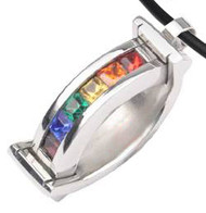 Rainbow CZ Double Curved Bounce Pendant - Gay & Lesbian LGBT Pride Steel Necklace