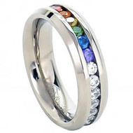 Full Clear & Rainbow String - Lesbian & Gay Engagment Wedding Ring
