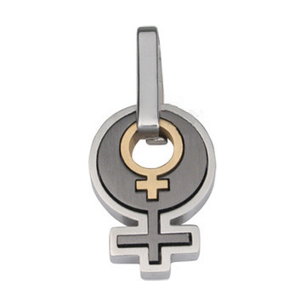 Black Silver & Gold Inlay Female Symbol Lesbian Pride Pendant - LGBT Lesbian Pride Necklace