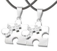 2pc Bling Set - Female CZ Puzzle Steel & Venus Symbol Pendants - Lesbian Pride Jewelry Set Necklaces - Lesbian Couples