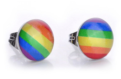 Rainbow Flag - LGBT Gay and Lesbian Pride Earrings (Round) - Gay earring Set