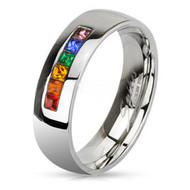 Rainbow String Smooth Round Top Ring - Lesbian and Gay Wedding Ring Marriage