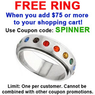 FREE with $75 or more - Use coupon code: SPINNER - Rainbow Spinner Ring - Gay & Lesbian Pride Stainless Steel Ring w/ CZ Stones