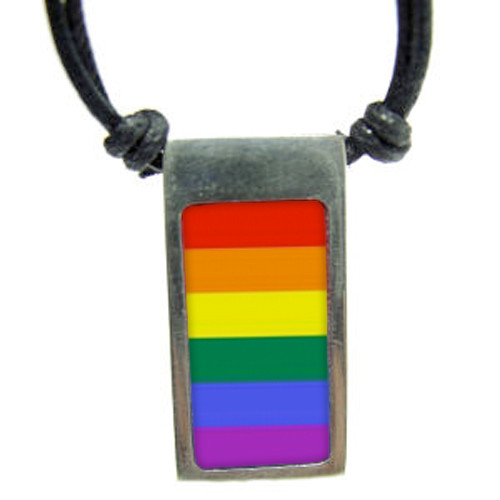 Rainbow Gay Pride Vertical Flag Pendant - Pewter Necklace - LGBT Gay and Lesbian Pride Necklace