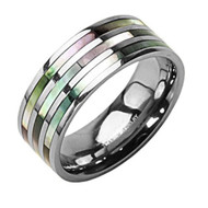 Triple Multi Color Abalone Inlay Ring - Titanium Steel Ring Band (Organic colors)