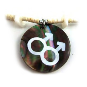 Painted Double Male Round Bead Brown Shell Necklace - LGBT Male Gay Pride Jewelry