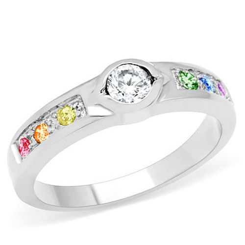 Unique Backset Stone Rainbow Gem Ring - LGBT Steel Lesbian Pride Engagement Wedding Ring