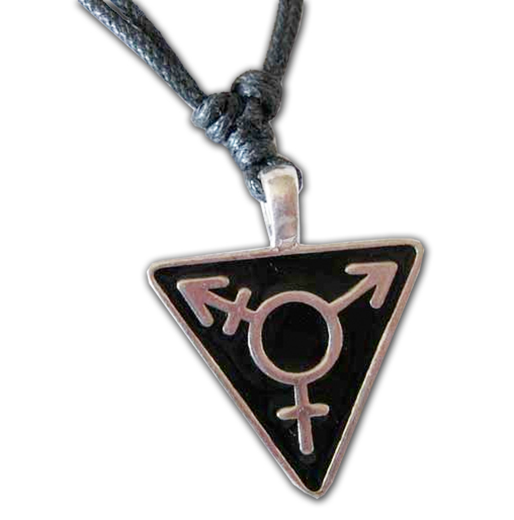 Dark Black Transgender Necklace - Male & Female Symbol Triangle Pendant - Pewter LGBT Necklace