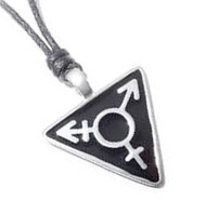 Dark Black Transgender Necklace - Male & Female Symbol Triangle Pendant -  Pewter LGBT Necklace