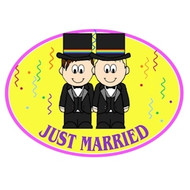 Gay Male Grooms - Yellow Just Married Magnet - LGBT Gay Pride Car Decal 