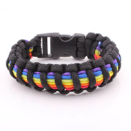Black and Rainbow Flag Snap Clasp Paracord Bracelet - Gay Pride Bracelet - LGBT Lesbian Pride Wristband