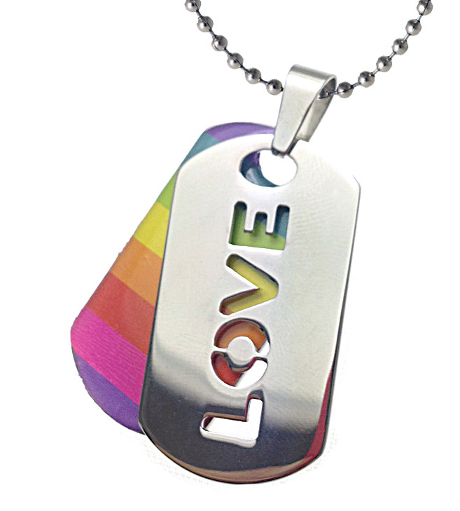 Gay Pride LGBT Dog Tag Pendant with Fashion Beaded Necklace