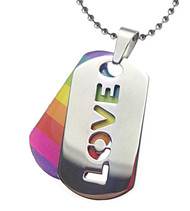 2pc. Love Rainbow Dog Tag - LGBT Gay and Lesbian Pride Necklace
