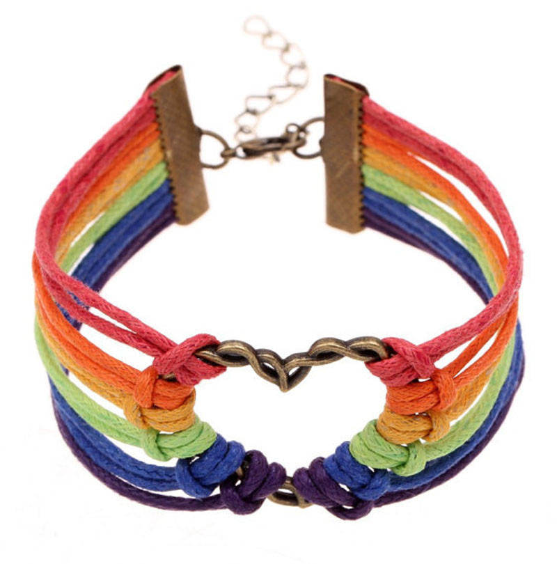 Gay and Lesbian Rainbow Infinity Heart Streamer Bracelet. (Leather Braided  Rainbow) LGBT Merchandise - Jewelry and Accessories - Pride Shack