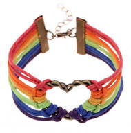 Gay and Lesbian Rainbow Infinity Heart Streamer Bracelet. (Leather Braided Rainbow) LGBT Merchandise - Jewelry and Accessories