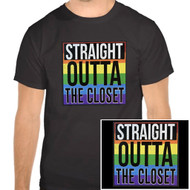 Unisex "Straight Outta the Closet"  - Black and Rainbow T-Shirt - LGBT Gifts - Gay and Lesbian Pride Clothing & Apparel. Funny Gay Pride Black T-Shirt.