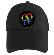 Black Baseball Cap with Rainbow Double Venus Lesbian Female Symbols - LGBT Lesbian Pride Hat. Lesbian Pride Clothing & Apparel 