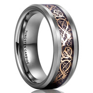 Men's Tungsten Wedding Band (8mm). Celtic Wedding Band - Silver Resin Inlay Rose Gold Celtic Knot Tungsten Carbide Ring 
