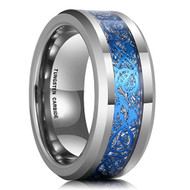 Men's Tungsten Wedding Band (8mm). Silver and Sky Blue Mens Celtic Wedding Band. Celtic Knot Tungsten Carbide 
