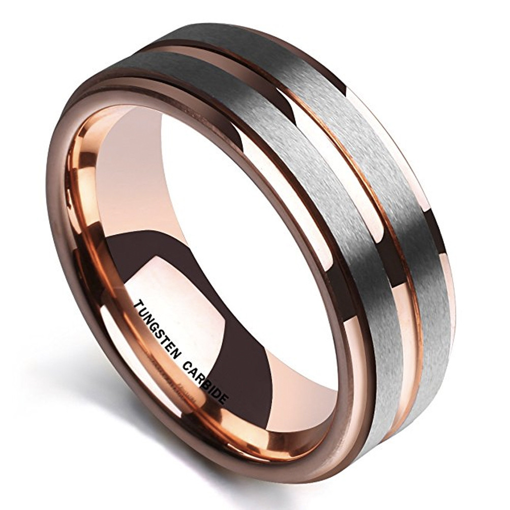 Mens Tungsten Wedding Bands With Rose Gold